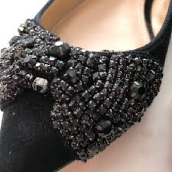 Tory Burch Shoes - Tory Burch Vanessa Black Suede Beaded Bow Flats Women Shoes Size 8